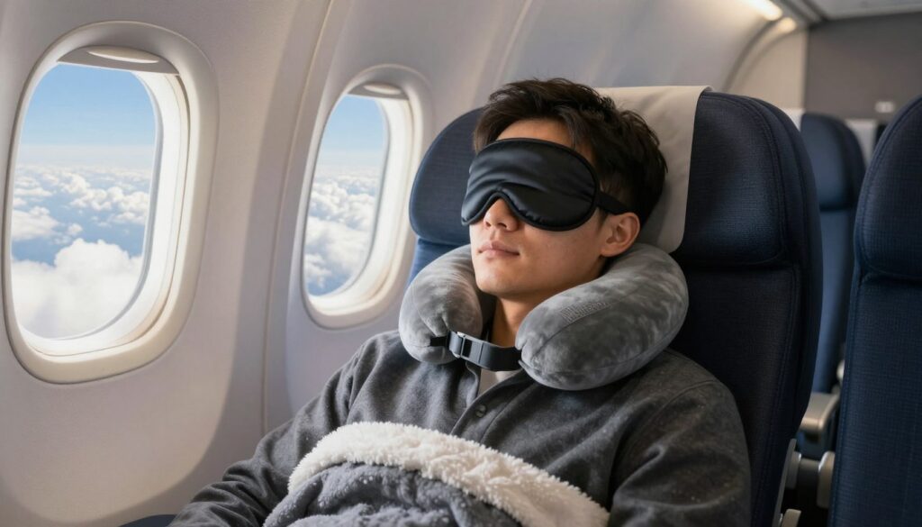 Pasażer odpoczywający w samolocie