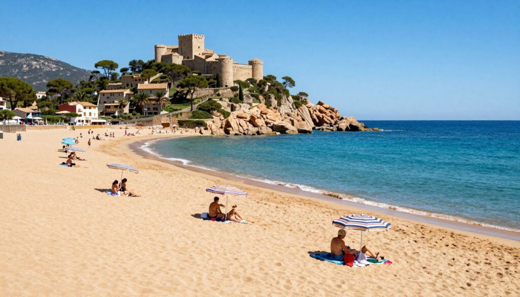 Plaża Platja Gran w Tossa de Mar z widokiem na zamek