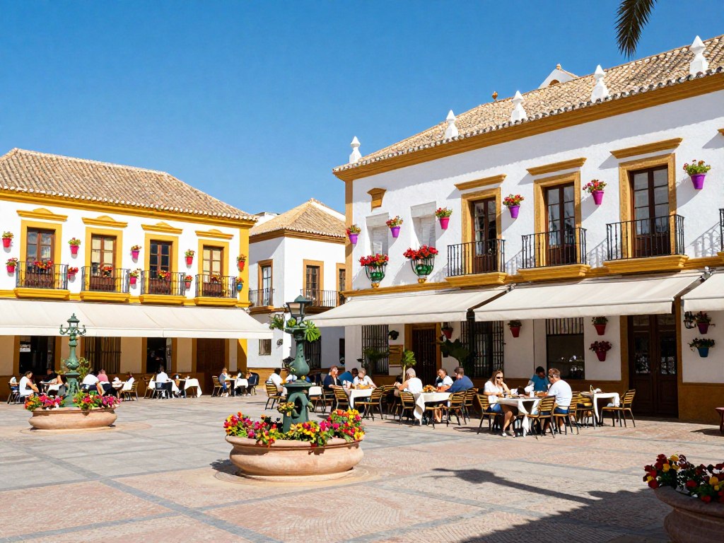 Plaza de las Flores w starym mieście Estepony z kwiatami i białymi domami