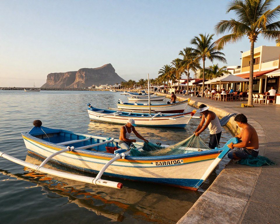 Port rybacki w Puerto de Santiago z łodziami i promenadą