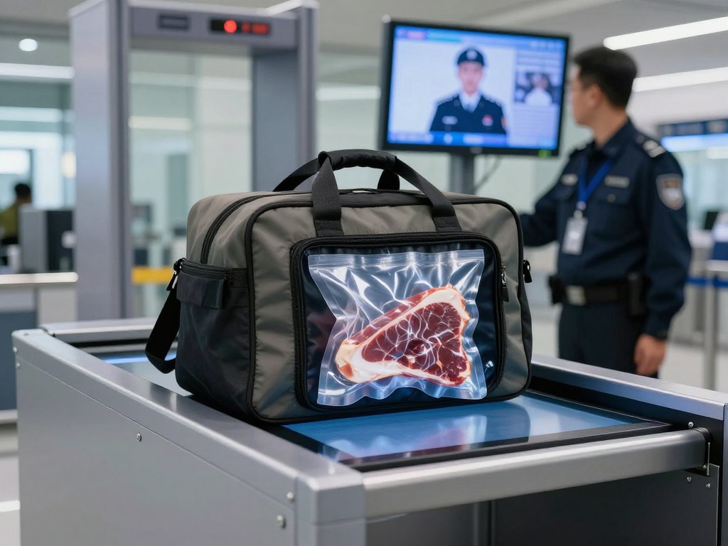 Ryanair cabin baggage with food items passing through airport security
