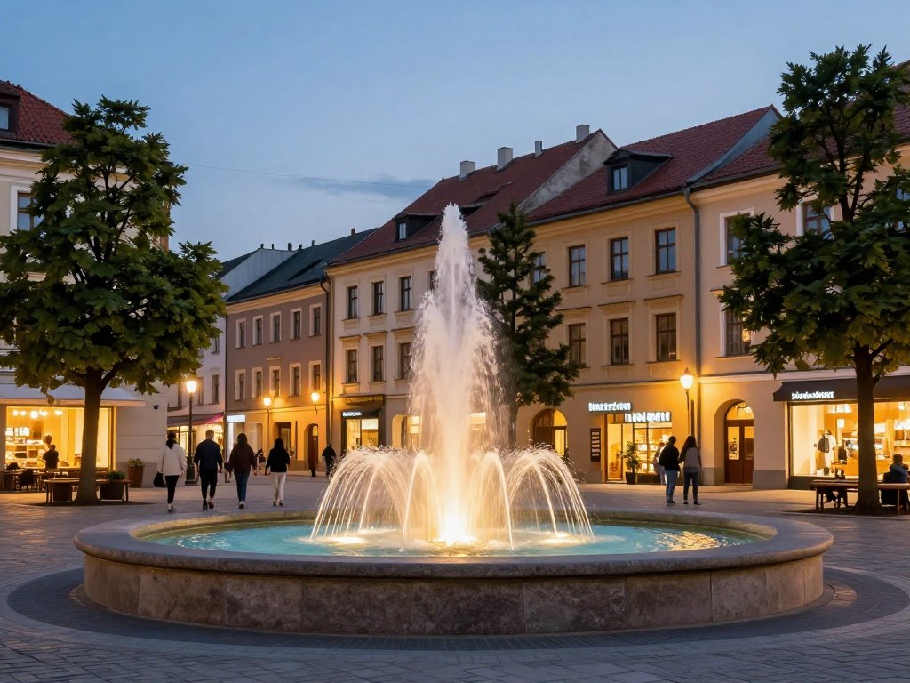 Rynek Olsztyn koło Częstochowy wieczorem z iluminacją