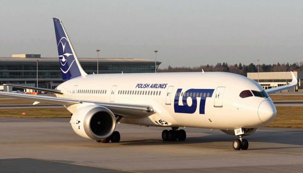 Samolot LOT na płycie lotniska w Krakowie