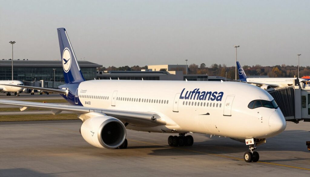 Samolot Lufthansa na lotnisku we Frankfurcie