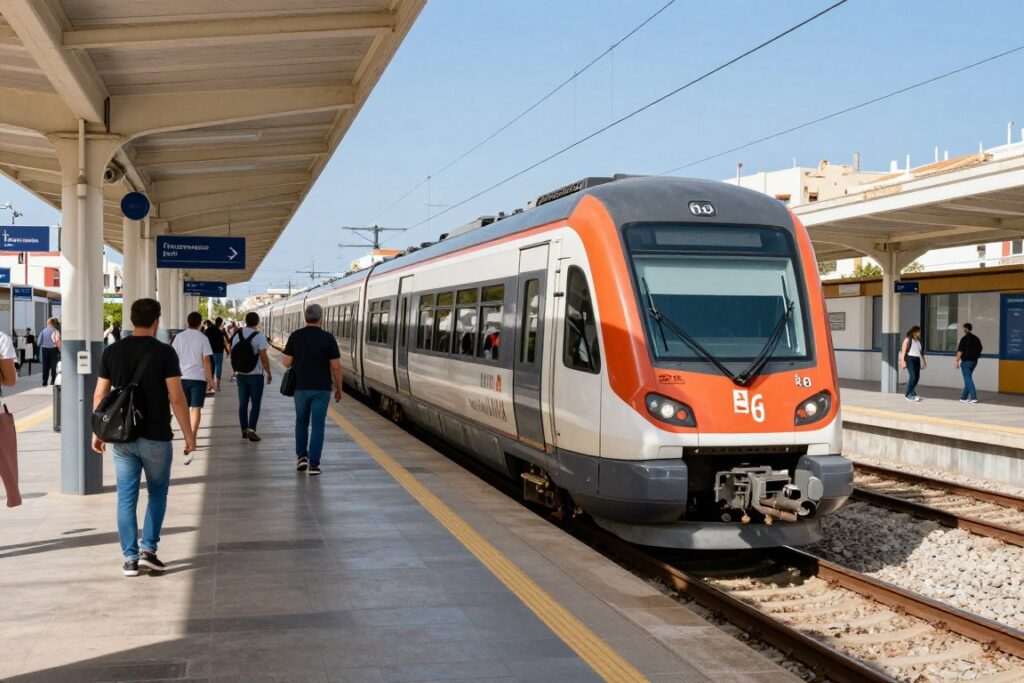 Stacja kolejowa w Fuengiroli z podmiejskim pociągiem