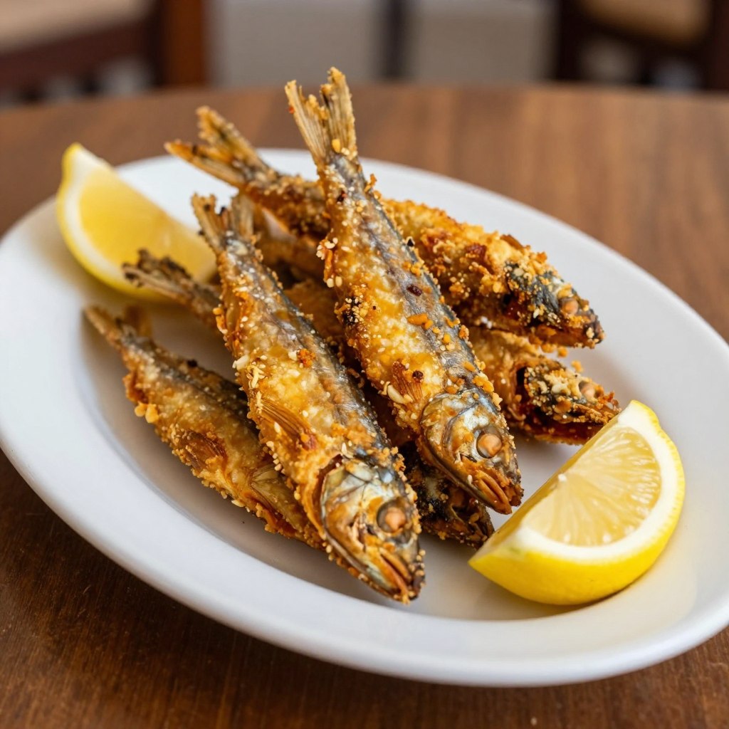 Talerz z pescaíto frito, tradycyjną smażoną rybą z Estepony