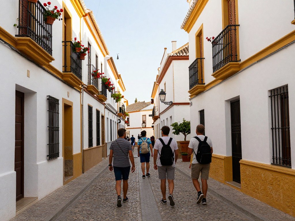 Turyści spacerujący po wąskich uliczkach starego miasta w Esteponie