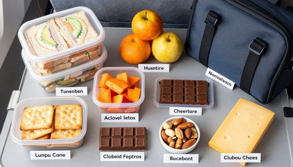 Variety of allowed food items in airplane carry-on bag