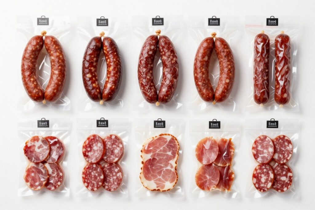 Various types of Polish cold cuts and sausages packaged for air travel