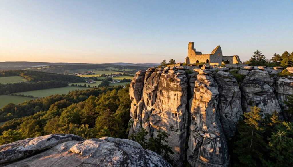 Widok z Góry Biakło na zamek w Olsztynie