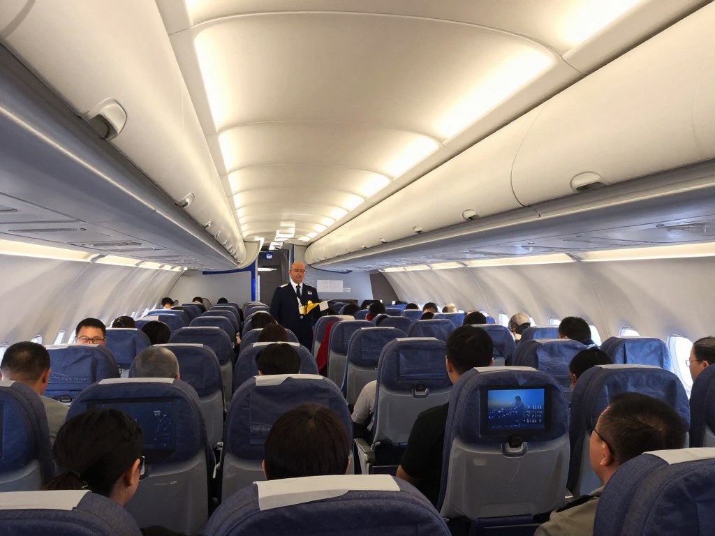 Wnętrze kabiny samolotu podczas lotu transatlantyckiego