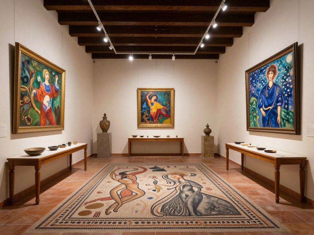 Wnętrze muzeum miejskiego w Tossa de Mar z rzymskimi mozaikami