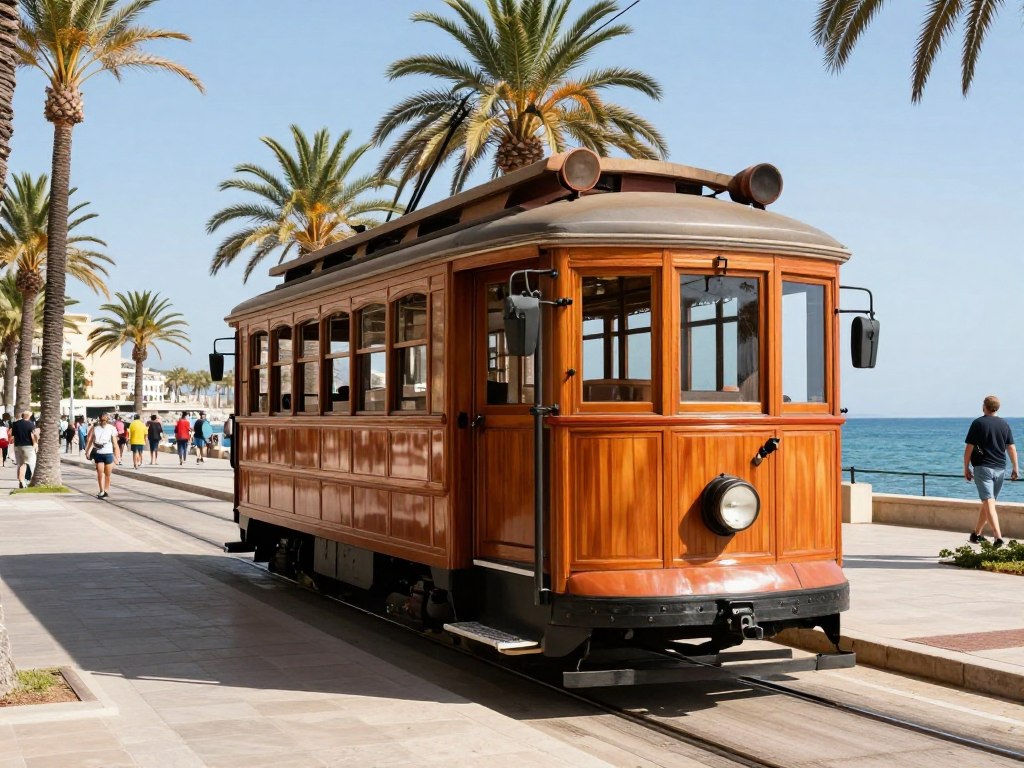 Zabytkowy drewniany tramwaj w Port de Soller Majorka