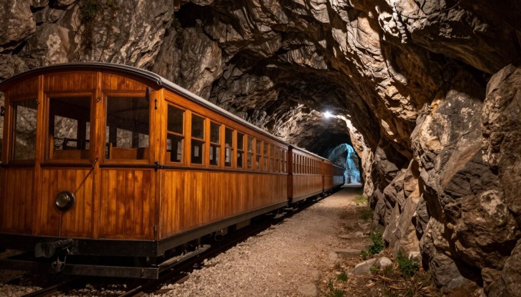 Zabytkowy pociąg do Soller w tunelu Serra de Tramuntana