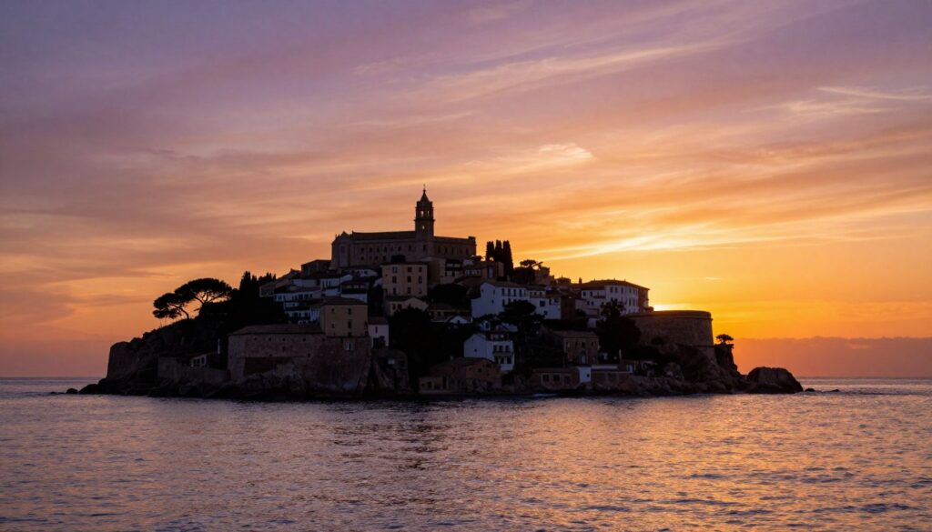 Zachód słońca nad Tossa de Mar z widokiem na Vila Vella