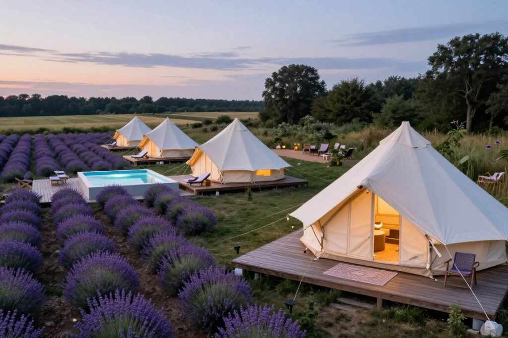 lawendowa osada pomorze glamping namioty pole lawendy