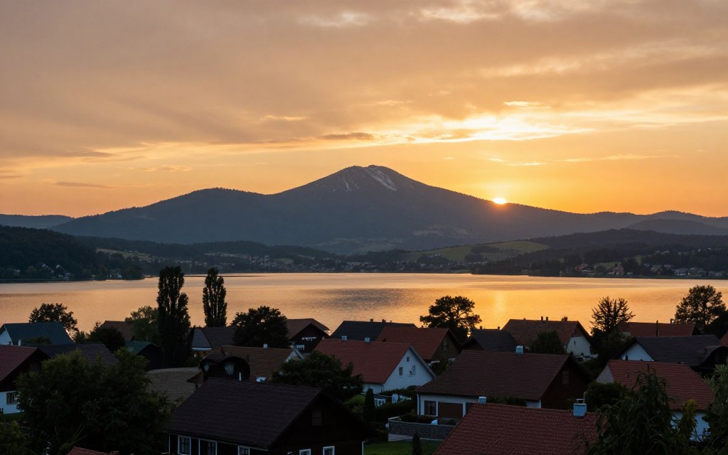 międzybrodzie bialskie panorama zachód słońca nad jeziorem