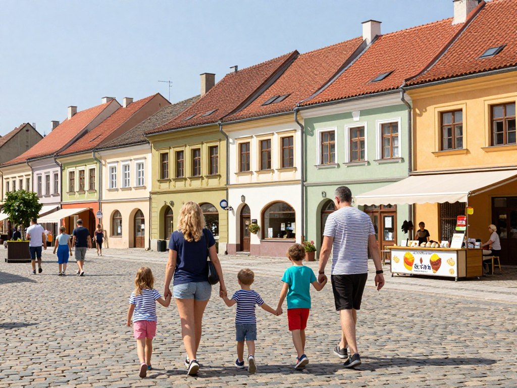 rodzina spacerująca po rynku w szydłowcu