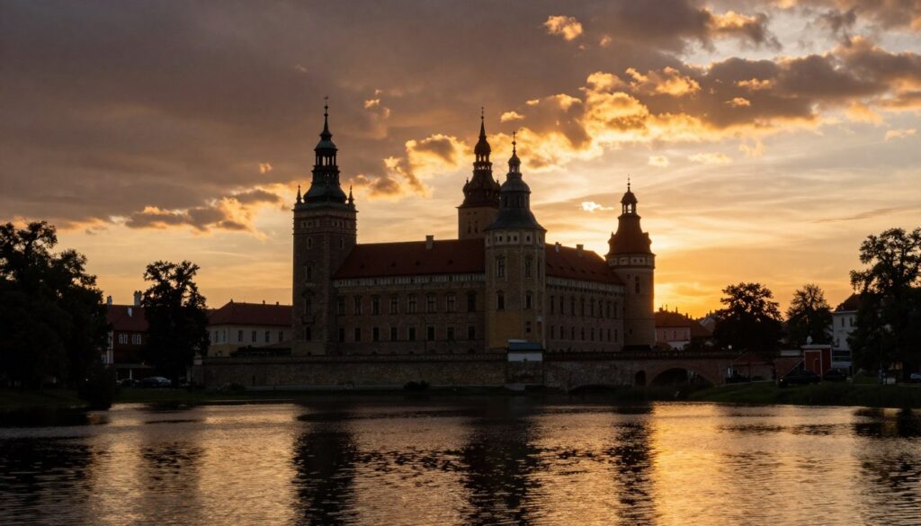 zachód słońca nad szydłowcem z widokiem na zamek