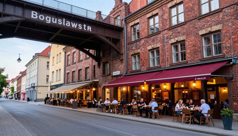 Pod nasypem restauracje Wrocław - widok na ulicę Bogusławskiego z lokalami gastronomicznymi